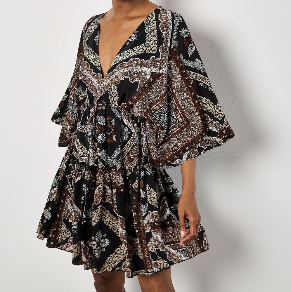 Kimono Sleeve Scarf Print Dress